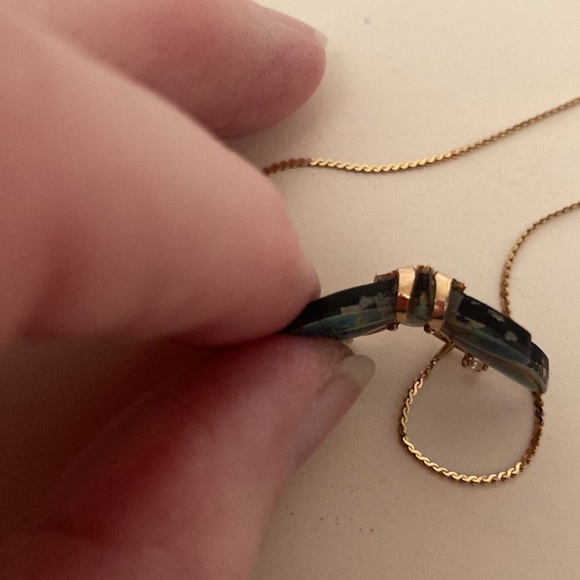 Black Opal, Diamond, and 14k Gold Butterfly Necklace - Picture 5 of 6